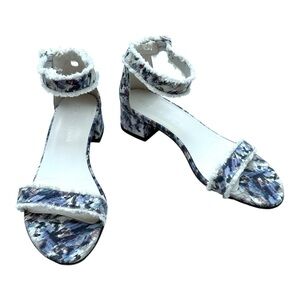 Stuart Weitzman Size 10 Sandals with pretty pattern. Low heel. Ankle strap.
